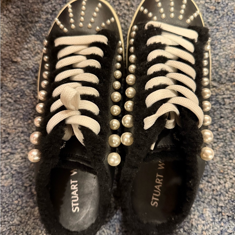 Stuart Weitzman Black and White Pearl Sneakers